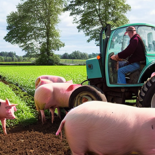 Tractor driving through a farm